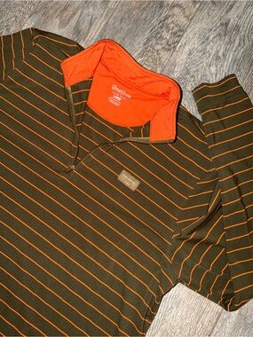 Good Good Golf Men’s Large Brown Orange Striped Quarter Zip Pullover